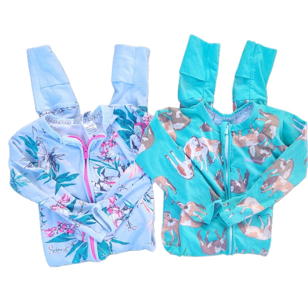 Bonds Baby Wondersuit Lot of 2 Zippy Rompers Elephant Horse Prints‎ Size 3